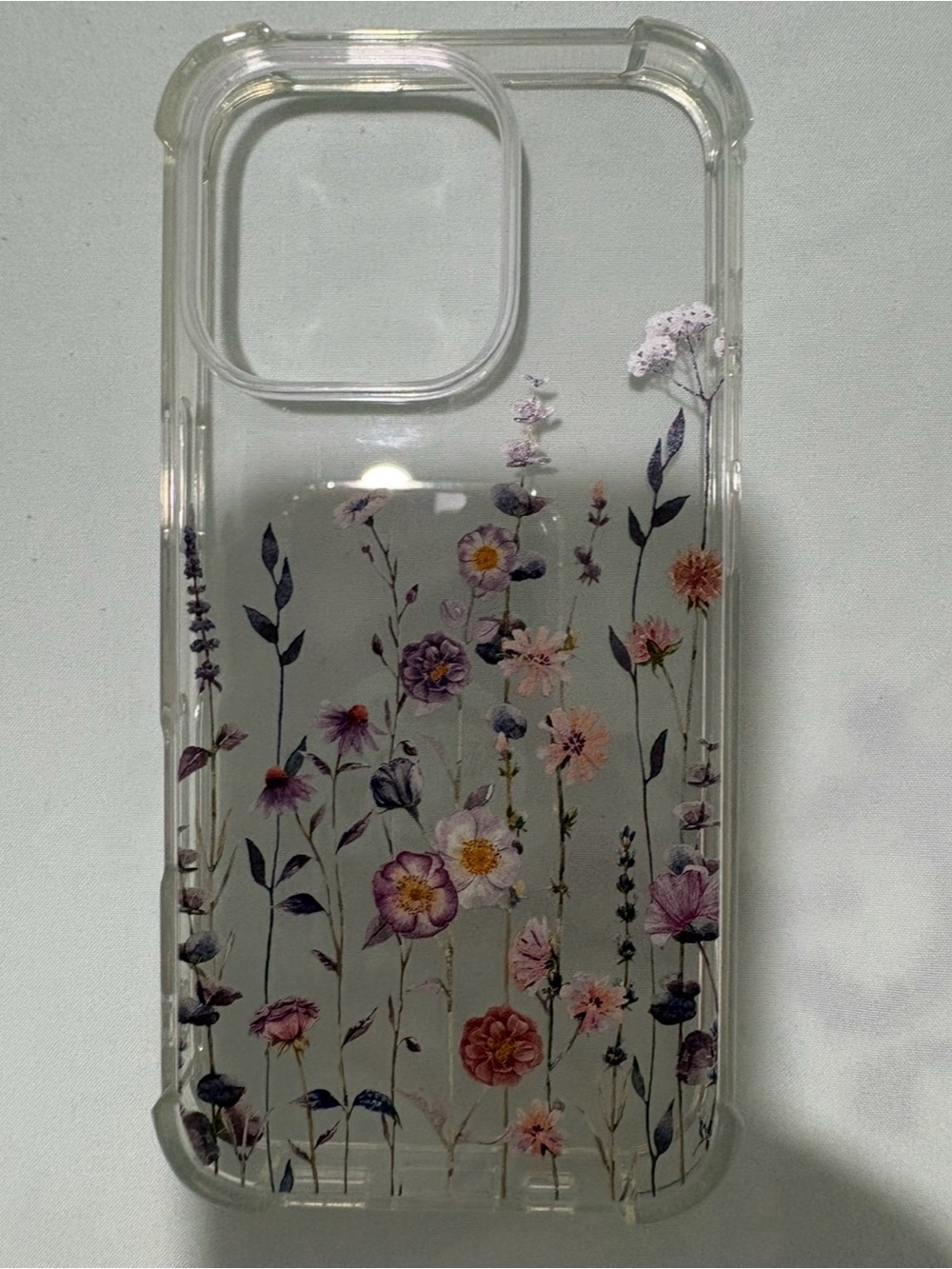 Clear Floral iPhone Case with Purple & Pink Flowers for IPhone 16 Pro